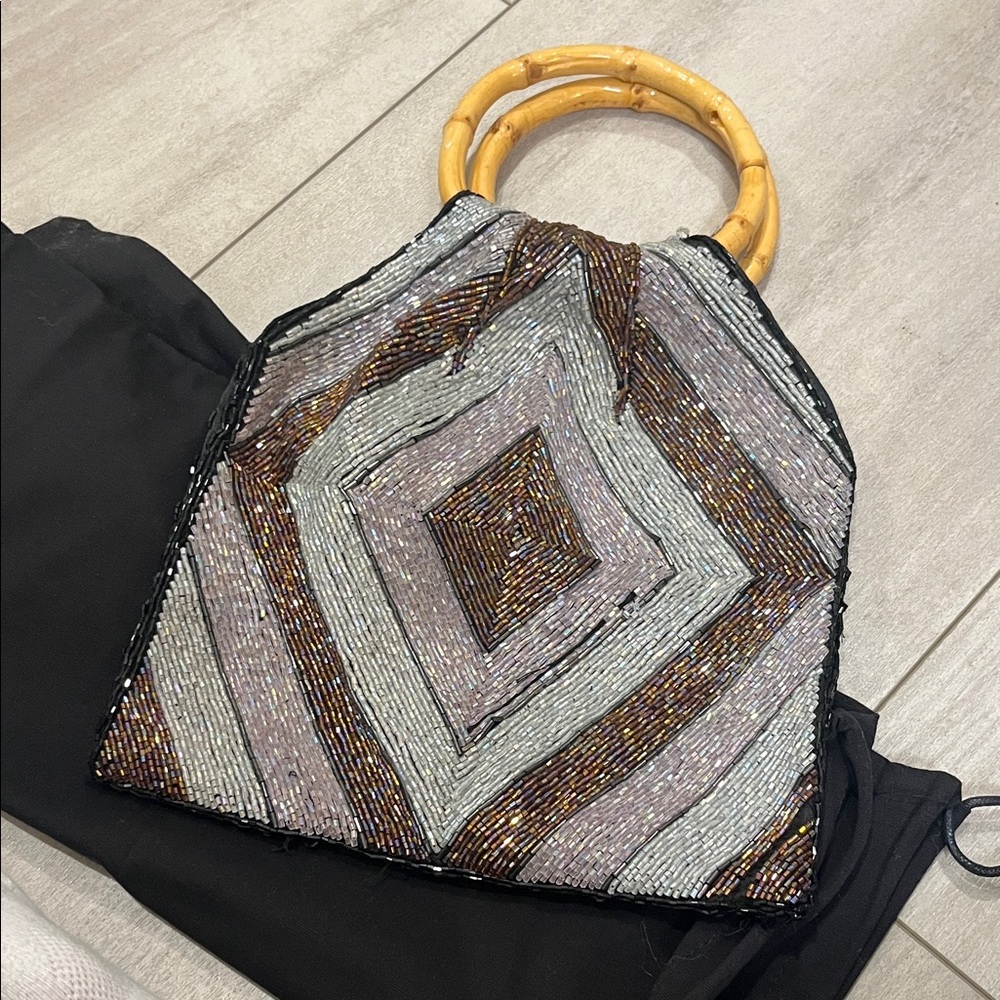 BCBGMaxAzria Beaded Clutch with Bamboo Handles